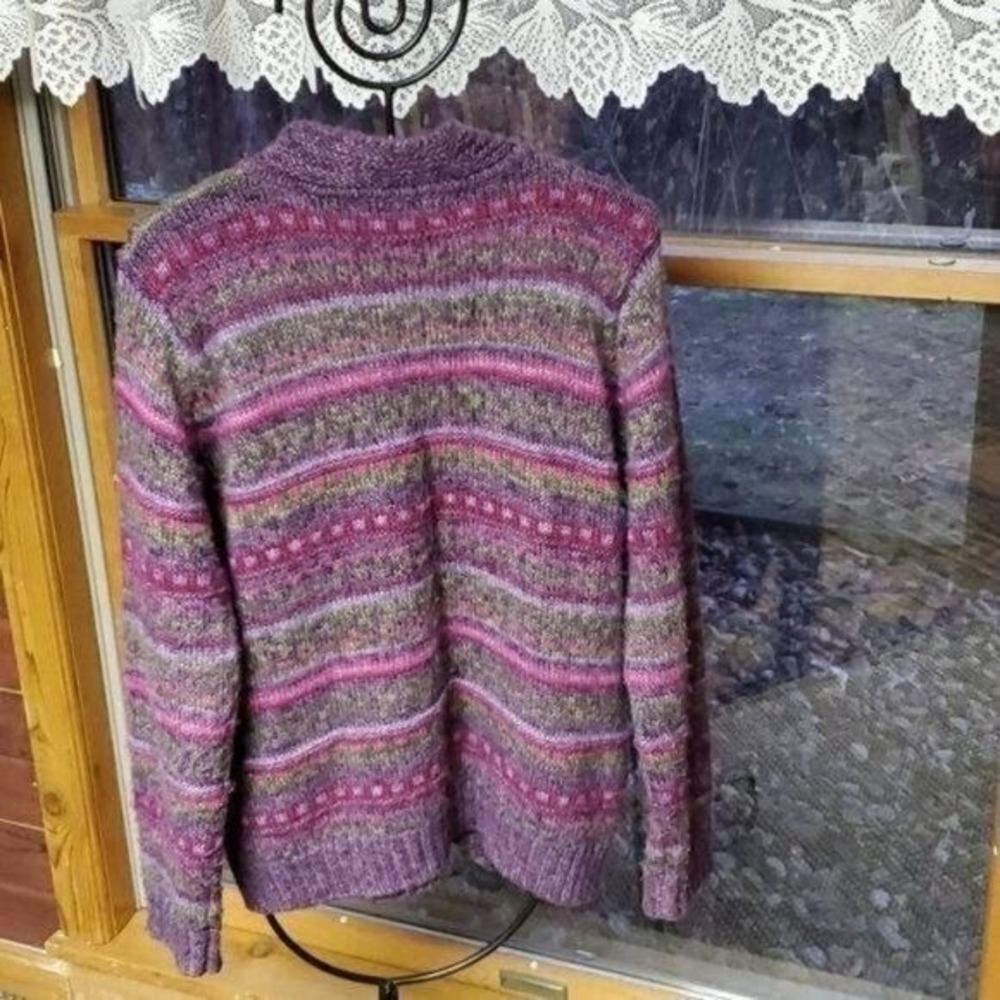 Style by EWM Women Purple Striped Wool Blend Full Zip Cardigan Sweater Size M - Picture 5 of 16